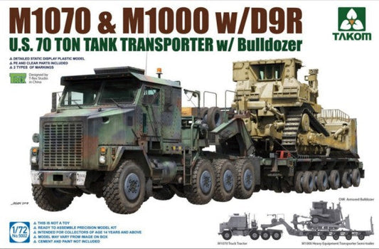 1/72 US M1070 Truck Tractor & M1000 70-Ton Tank Transporter with D9R Bulldozer Plastic Model Kit (TAO5002)