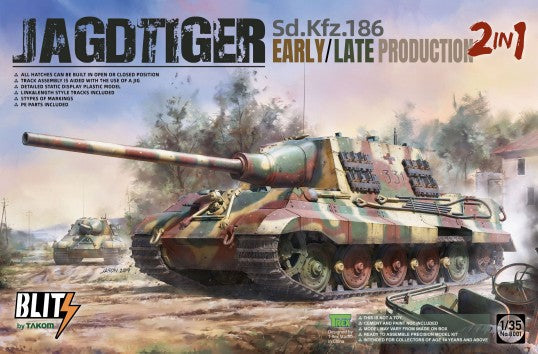 1/35 Jagdtiger SdKfz 186 Early/Late Production Tank 2-in-1 Plastic Model Kit (TAO8001)