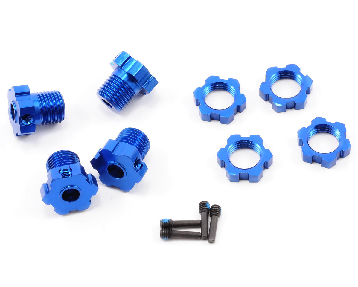 Aluminum Spined Wheel Hubs and Nuts 17mm Blue for E-Maxx/Revo/Summit/T-Maxx (4) (TRA5353X)