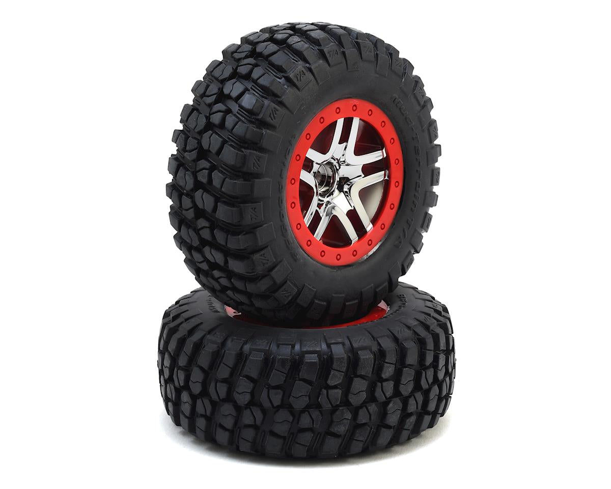 OFR 2.2/3.0 SCT S1 Compound Premounted Tires with Satin Chrome/Red Wheels for Slash Front (2) (TRA5877R)