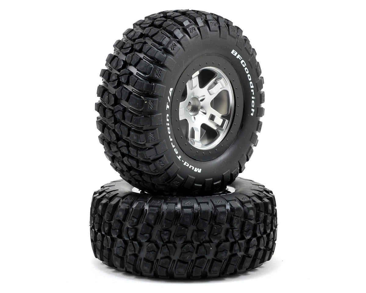 BFGoodrich KM2 2.2/3.0 SCT Premounted Tires with Satin Chrome/Black Wheels for Slash Front (2) (TRA5879)
