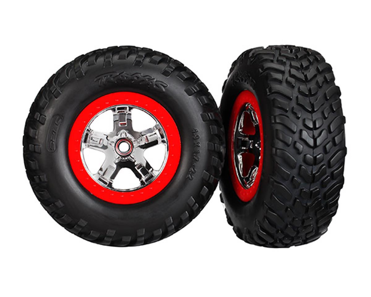 OFR 2.2/3.0 SCT Premounted Tires with Chrome/Red Wheels for Slash Rear/Slash 4x4 (2) (TRA5887)