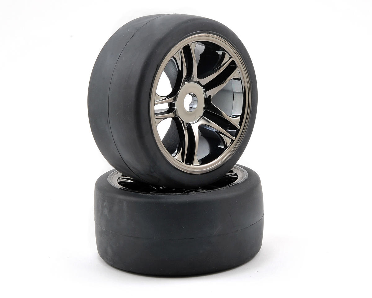 Belted Slick Rear Premounted Tires with Black Chrome Split-Spoke Wheels for XO-1 (2) (TRA6477)