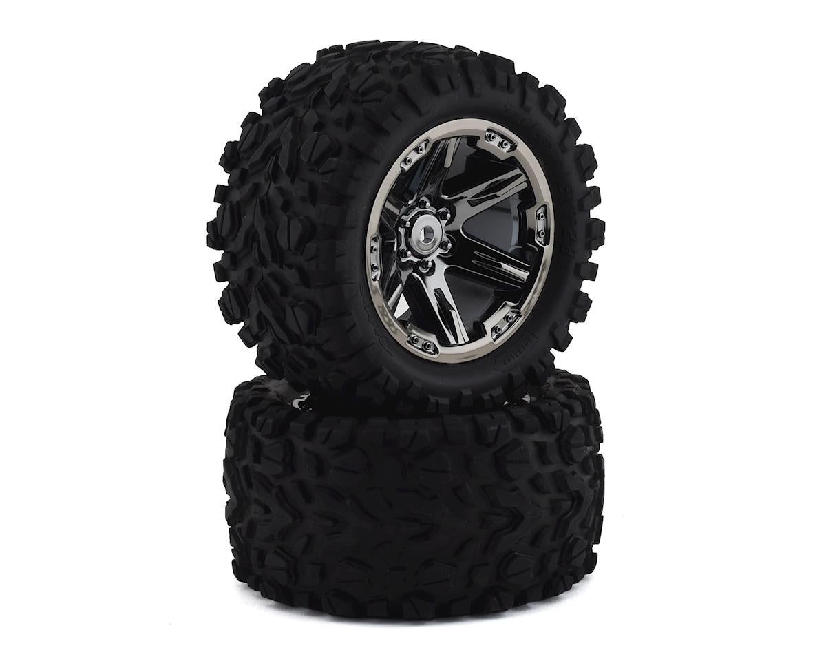 Talon EXT 2.8" Premounted Tires with Black Chrome RXT Wheels for Rustler/Stampede Rear (2) (TRA6774X)
