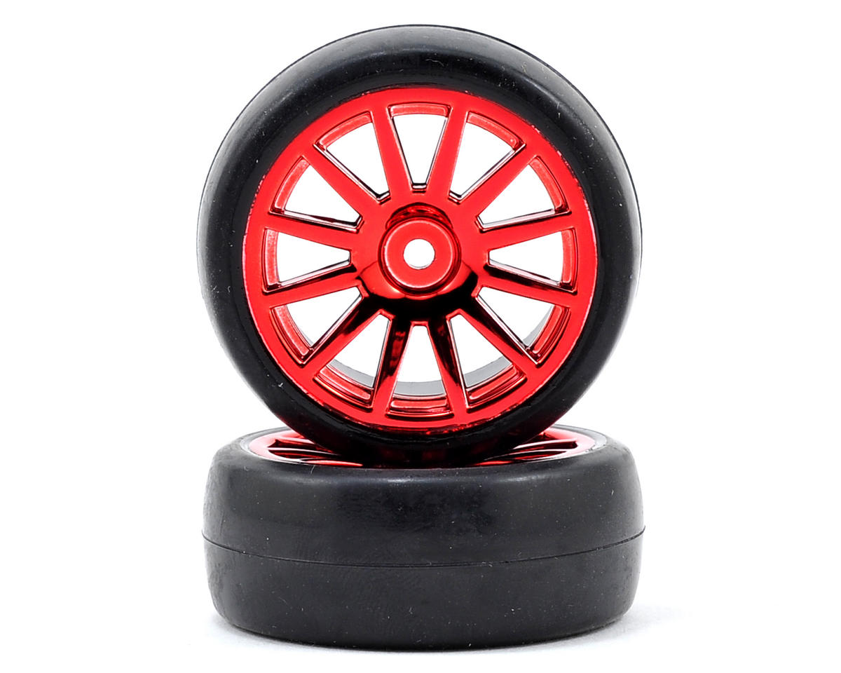 Slick Premounted Tires with Red Chrome 12-Spoke Wheels for Latrax Rally (2) (TRA7573X)