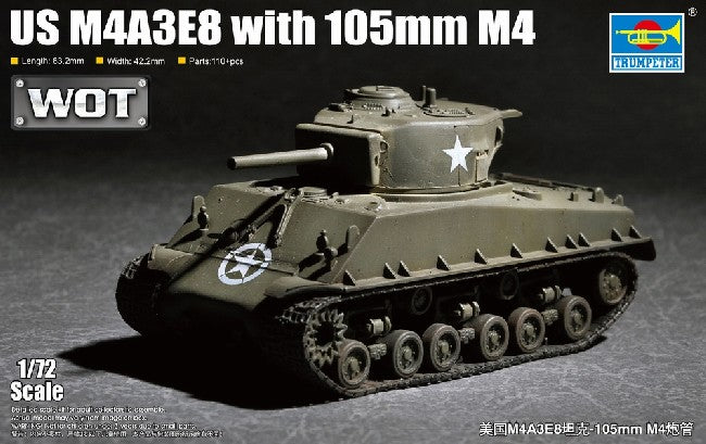1/72 US M4A3E8 Tank with 105mm M4 Gun Plastic Model Kit (TSM7168)