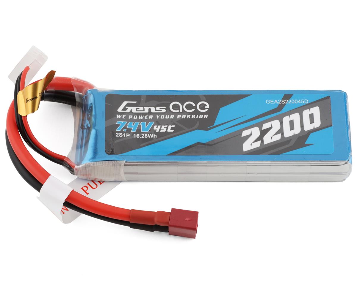 2200mAh 7.4V 45C 2S LiPo Battery Pack with Deans Plug (GEA2S220045D)
