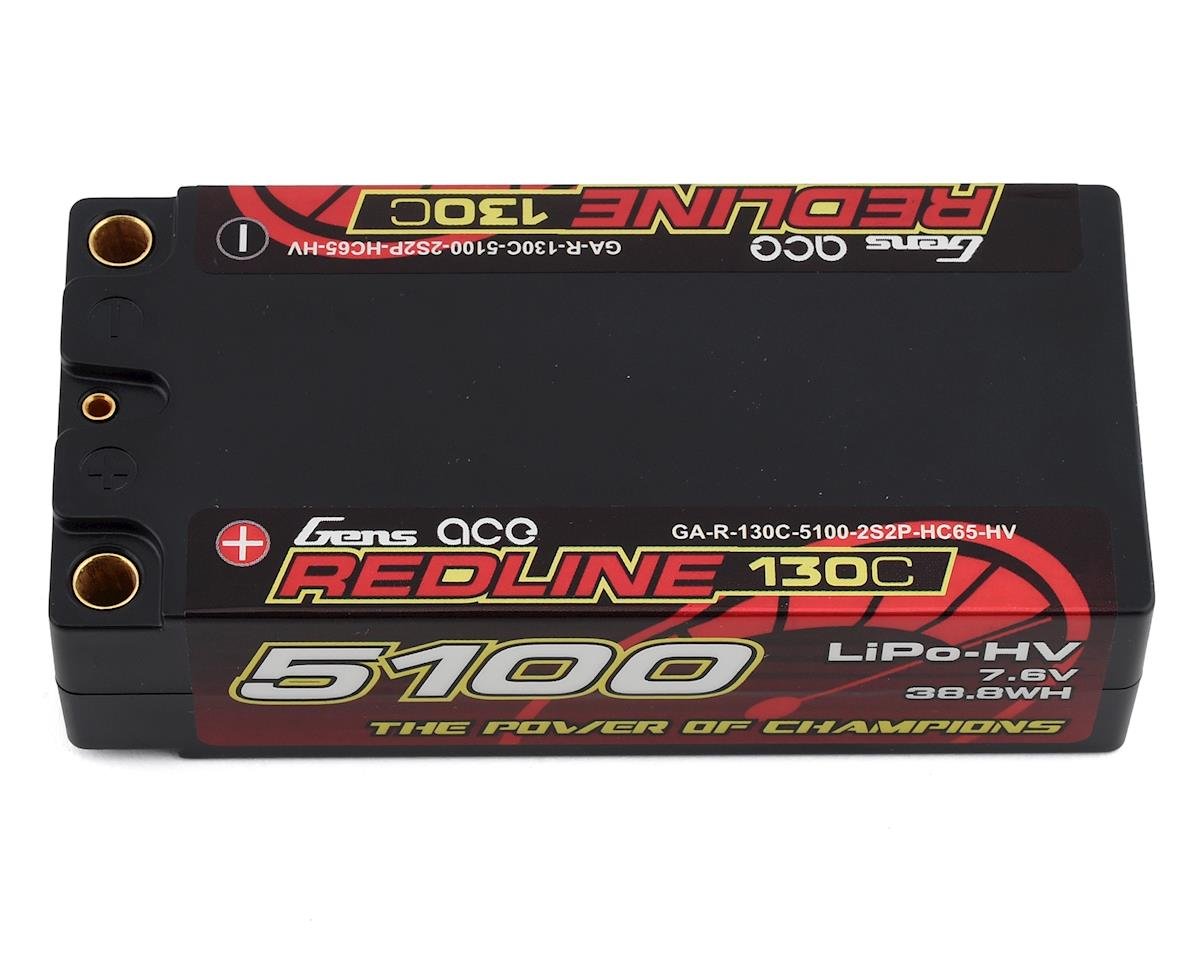 5100mAh 7.6V 130C 2S Redline Series Hardcase Shorty LiHV Battery Pack with 5mm Bullet Plugs (GEA51002S13D5)