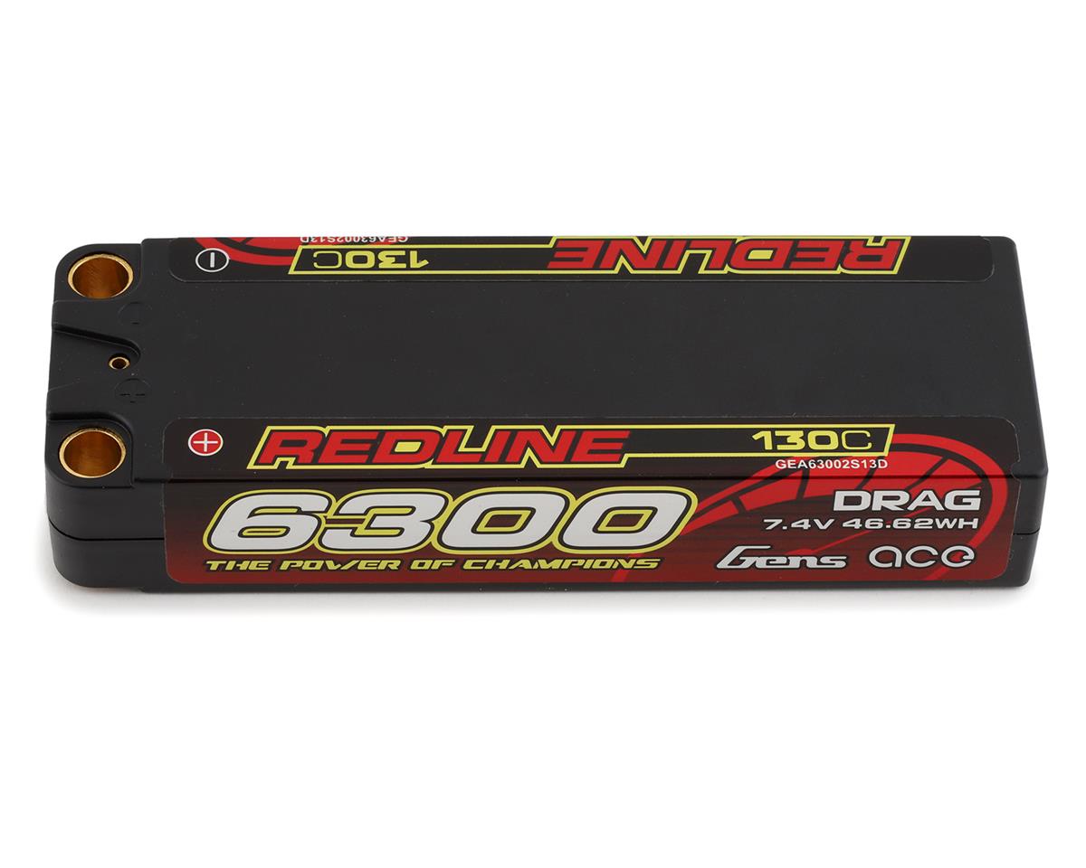6300mAh 7.4V 130C 2S Redline Drag Series Hardcase LiPo Battery Pack with 8mm Bullet Plugs (GEA63002S13D)