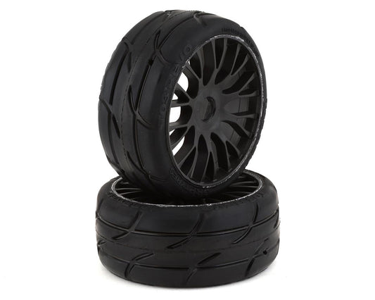 GT TO3 Revo XM2 SuperSoft Mounted Belted Tires on Black Spoked Wheels (2): 1/8 Buggy (GRPGTX03XM2)