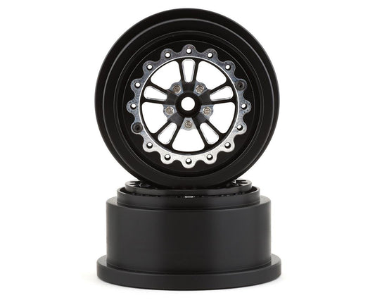 Aluminum V-Spoke 2.2/3.0 SCT Lightweight Black Rear Beadlock Wheels for 1/10 Drag Racing (2) (SSD00520)