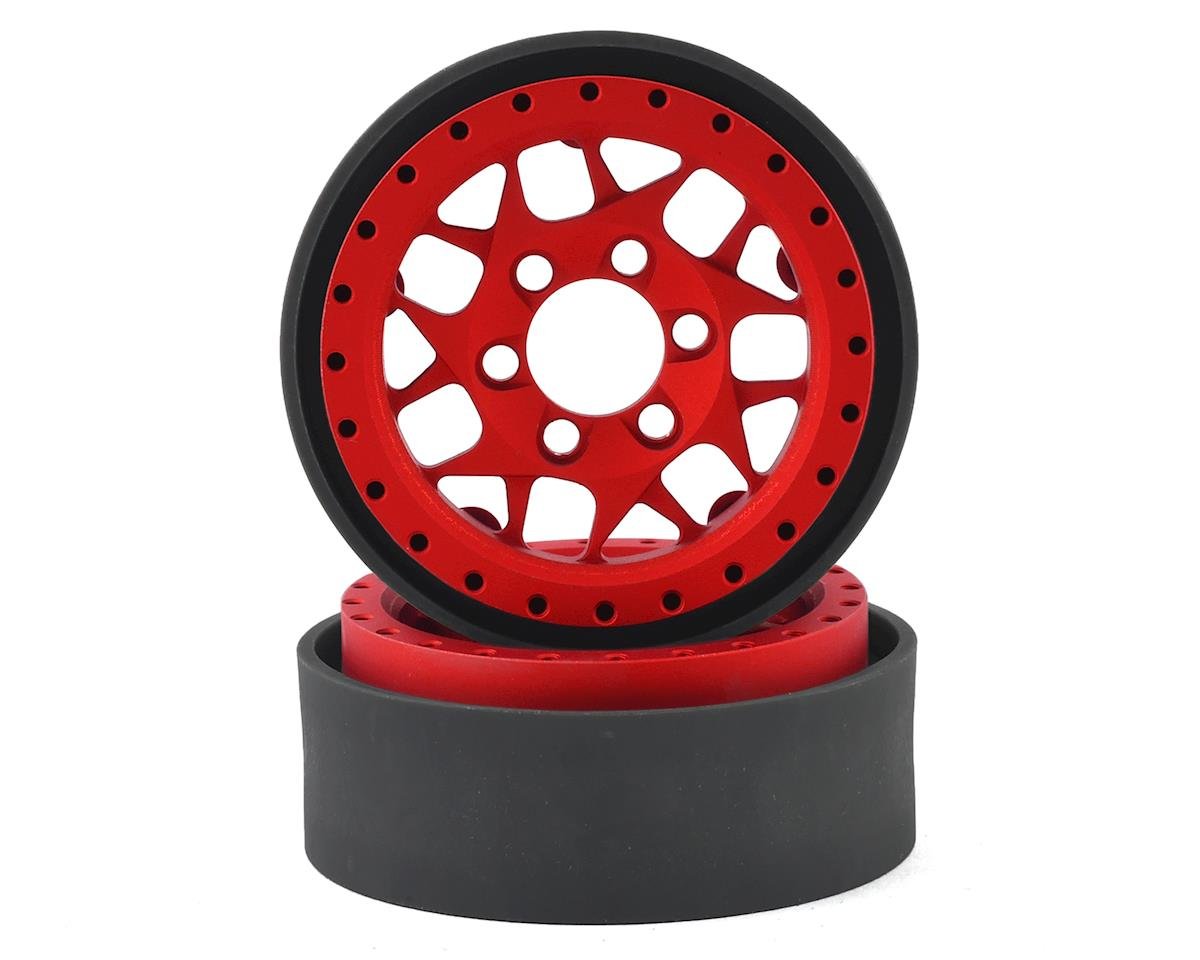 Aluminum KMC XD127 Bully Red Beadlock Wheels for 1/10 Rock Crawler (2) (VPS07713)