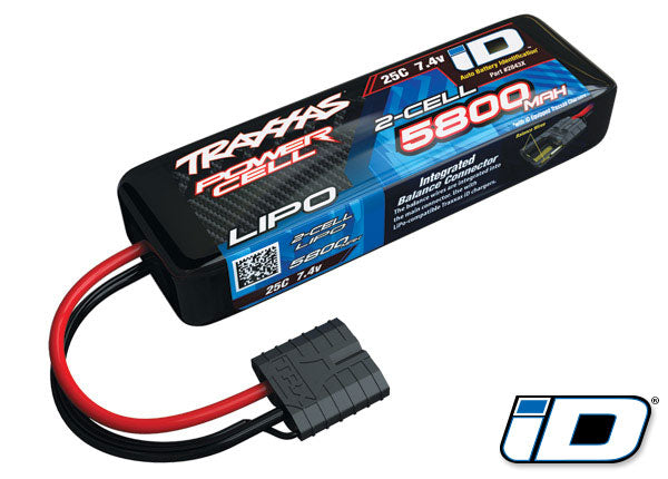 5800mAh 7.4V 25C 2S Power Cell LiPo Battery Pack with Traxxas ID Plug (TRA2843X)