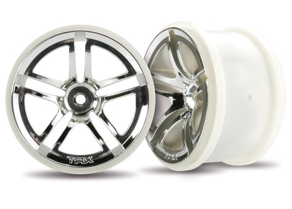 Twin Spoke Chrome Wheels for Rustler/Stampede Rear (2) (TRA3774)