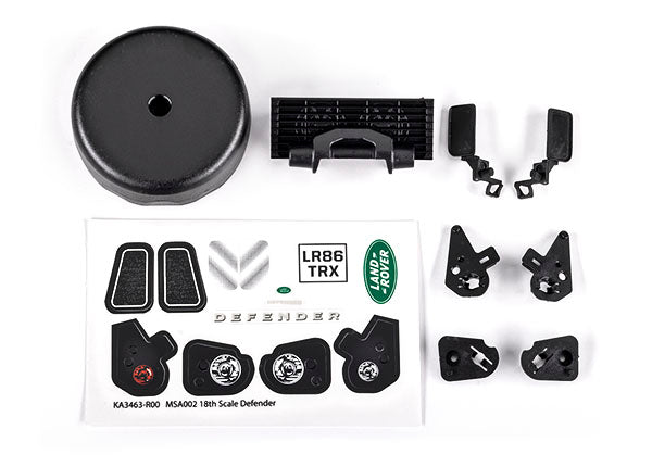 Land Rover Defender Grille and Side Mirrors with LED Retainers and Spare Tire Cover for TRX-4M (TRA9720)