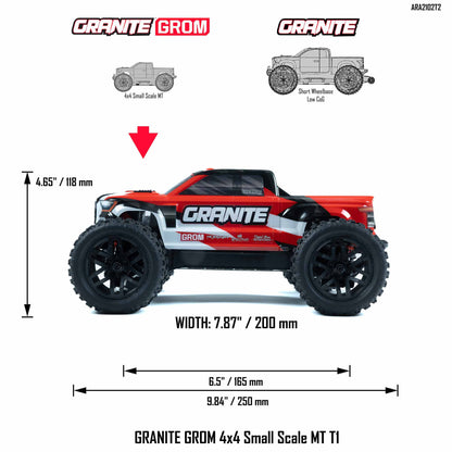 1/18 Granite Grom Ready to Run with Battery and Charger (Red) (ARA2102T2)_8