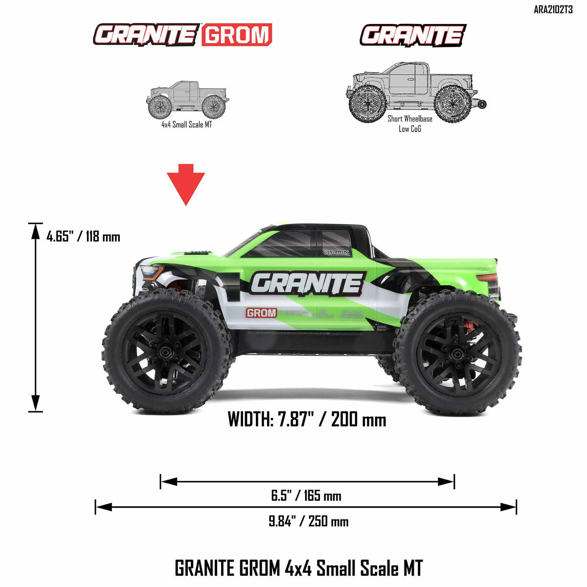 1/18 Granite Grom Ready to Run with Battery and Charger (Green) (ARA2102T3)_19