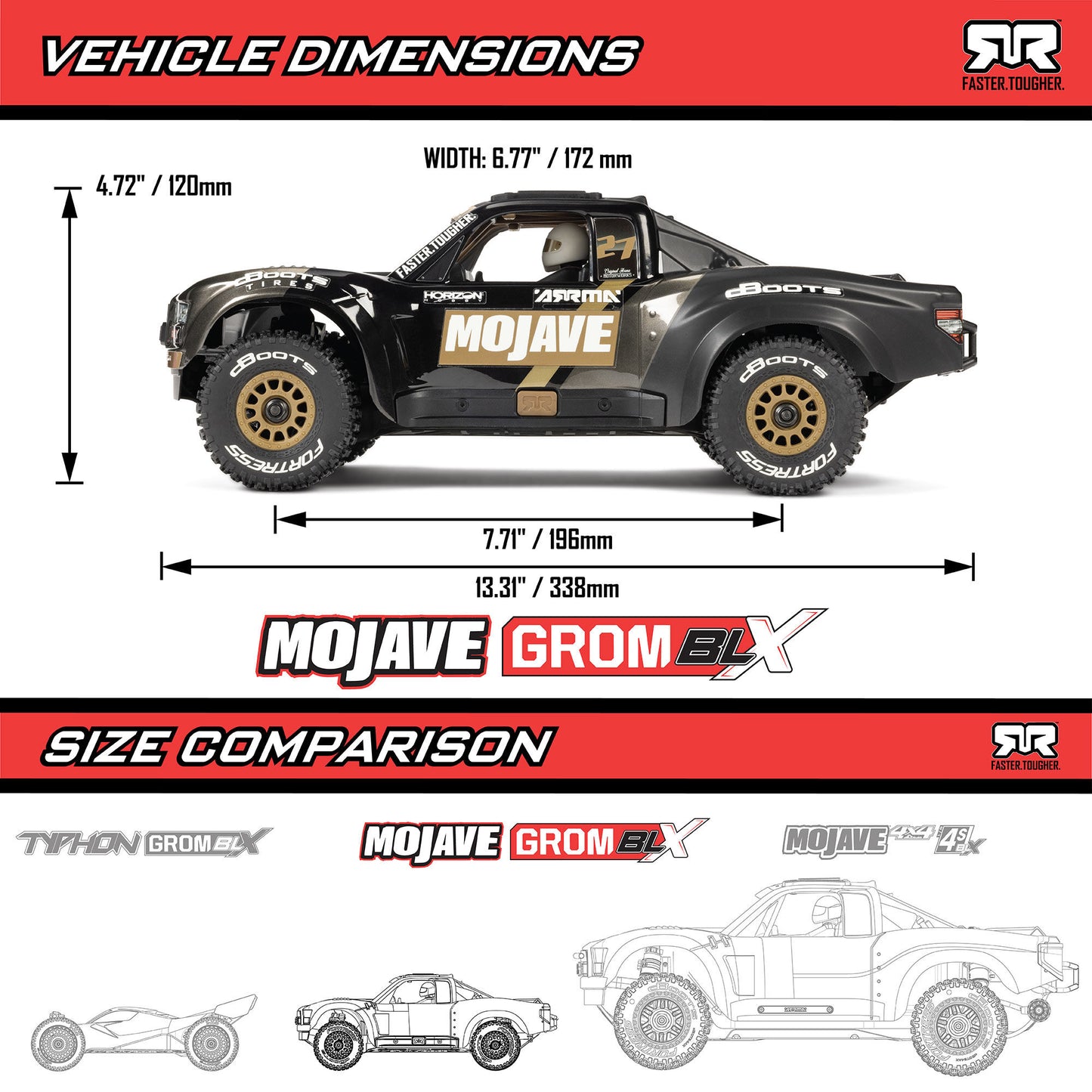 1/18 Mojave Grom 4x4 223S BLX Ready to Run (Black) (ARA2304T1)