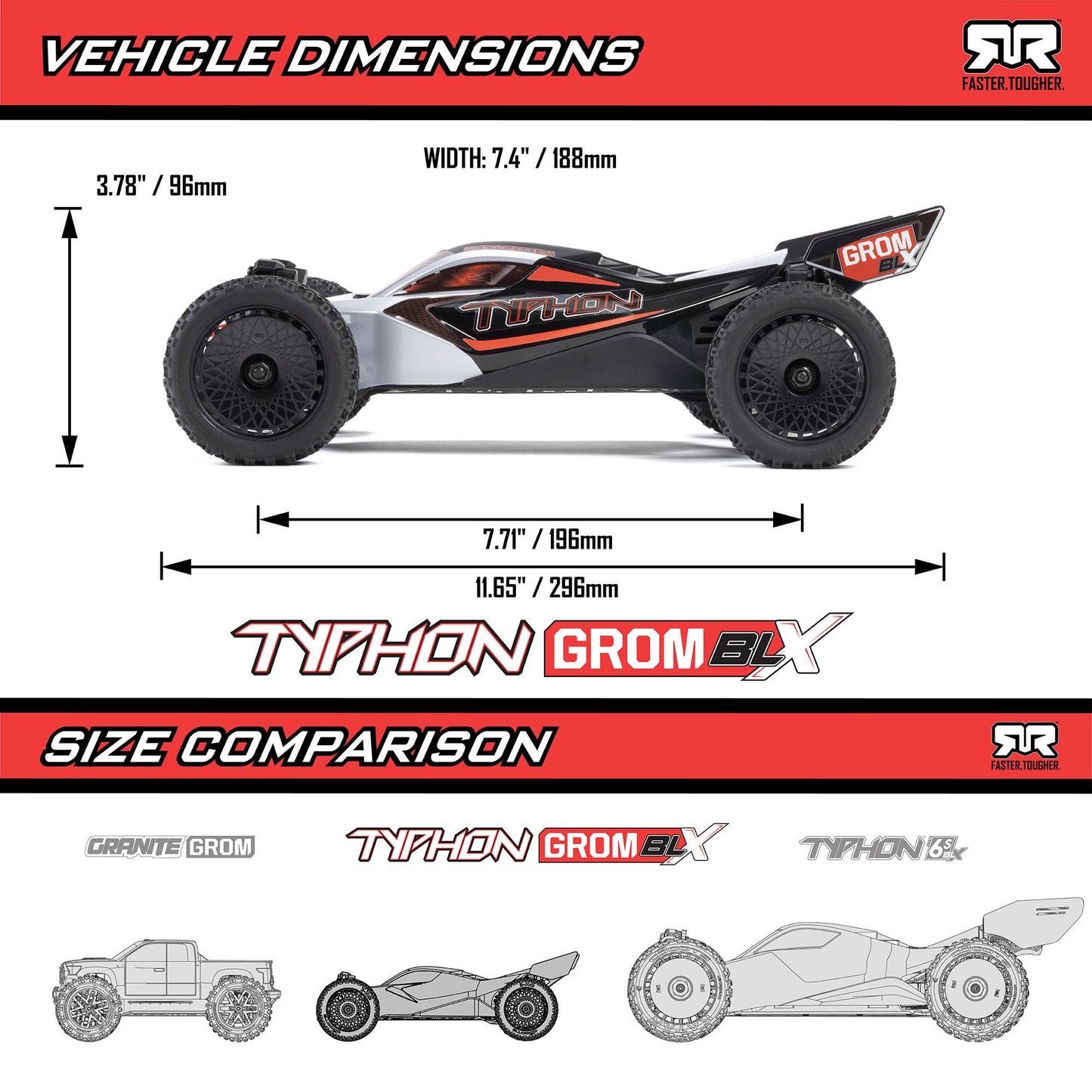 1/18 Typhon Grom 4x4 223S BLX Ready to Run (Silver) (ARA2306T1)