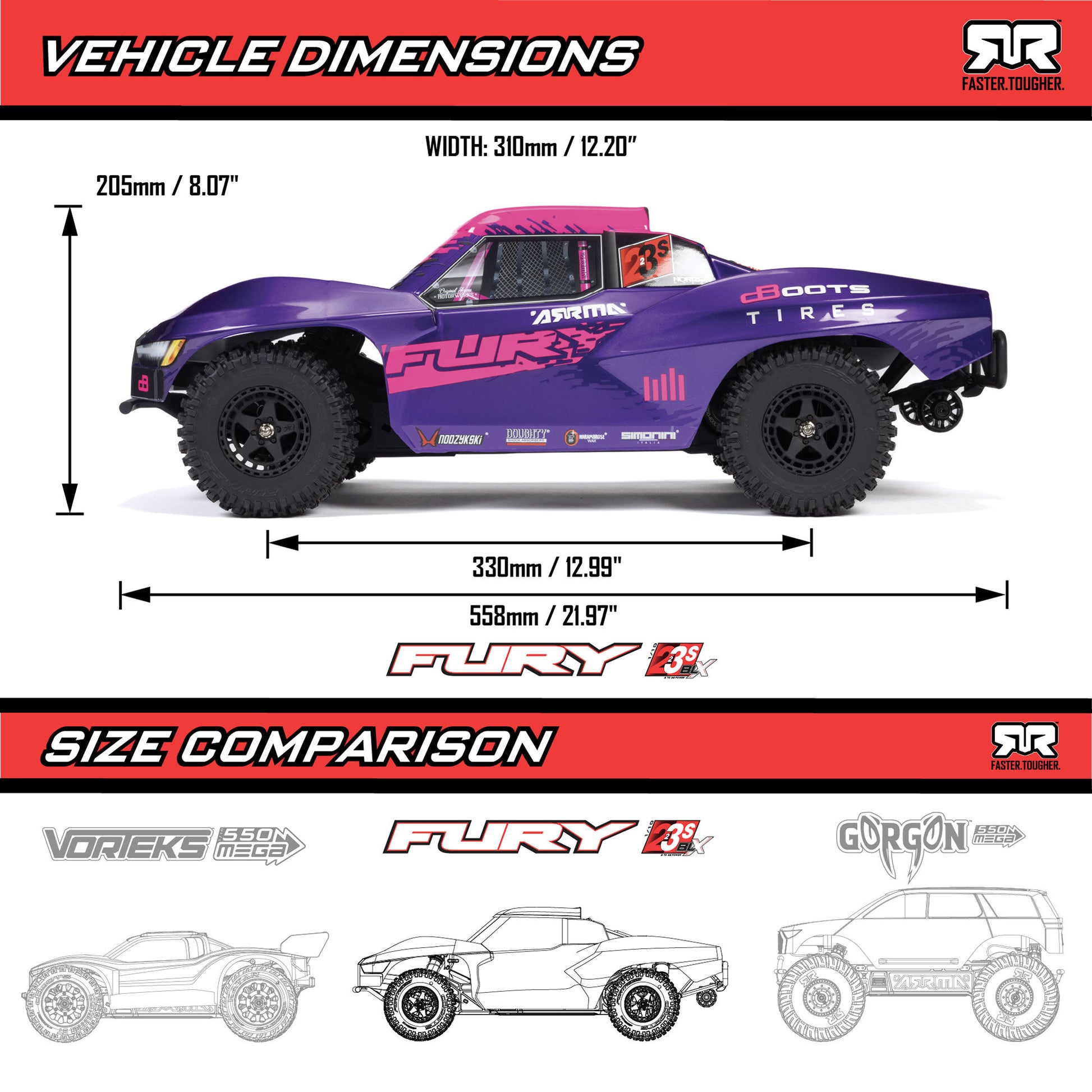 1/10 Fury 2WD 223S BLX Ready to Run (Blue) (ARA3521T1)_2