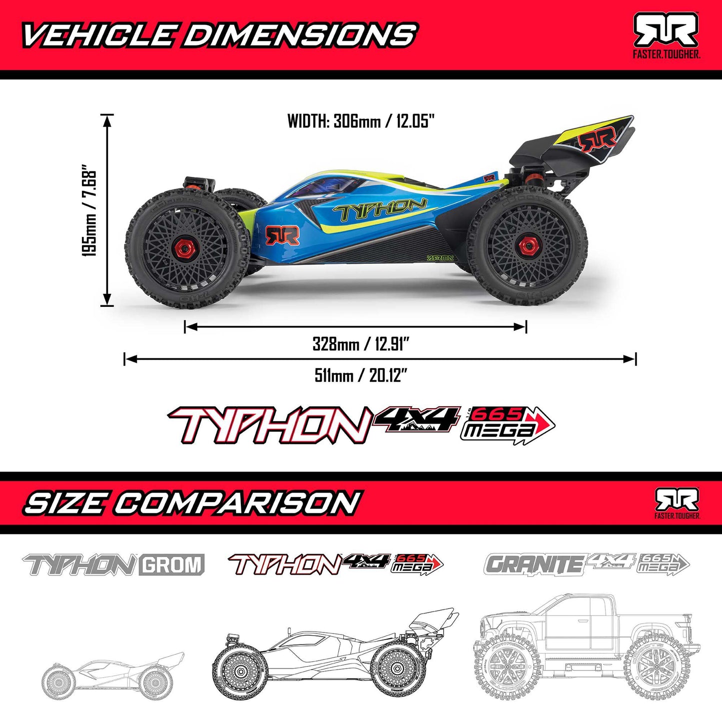 1/8 Typhon 4x4 Mega 665 Ready to Run (Yellow) (ARA4206V4T2)_10