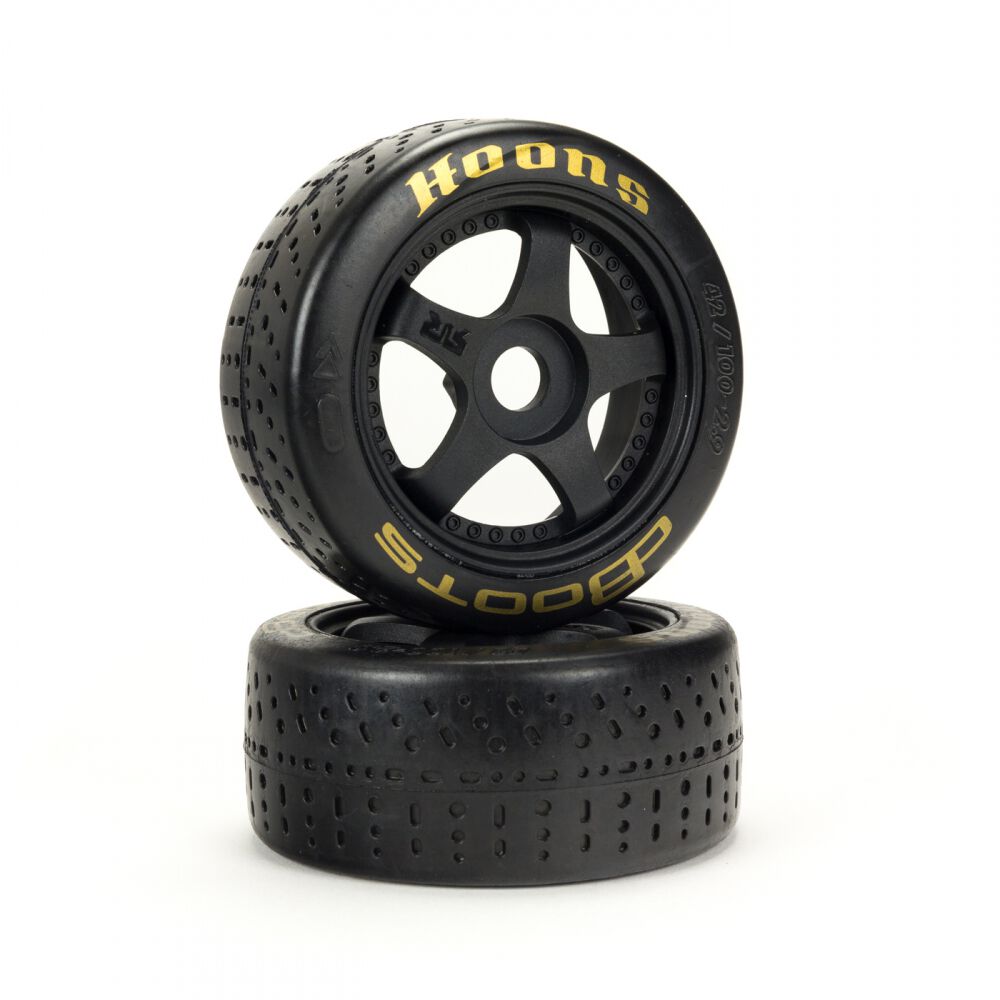 dBoots Hoons 42/100 2.9" Gold Compound Premounted Belted Tires with Black 5-Spoke Wheels for 1/7 On-Road (2) (ARA550071)_1