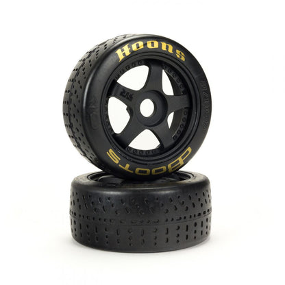 dBoots Hoons 42/100 2.9" Gold Compound Premounted Belted Tires with Black 5-Spoke Wheels for 1/7 On-Road (2) (ARA550071)_1