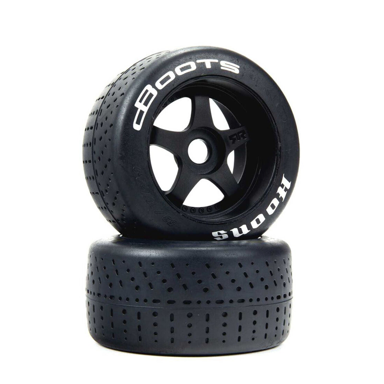 dBoots Hoons 53/100 2.9" Silver Compound Premounted Belted Tires with Black 5-Spoke Wheels for 1/7 On-Road (2) (ARA550103)_1