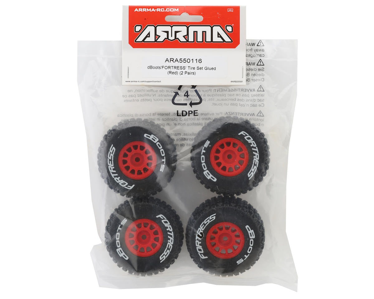 dBoots 'FORTRESS' Tire Set Glued (Red) (2 Pairs)