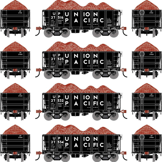 HO 26' PC&F Ore Car Tight-Bottom Low Side with Load (UP Numbers 27516/27525/27532/27534) Pack of 4 (ATH-1699)