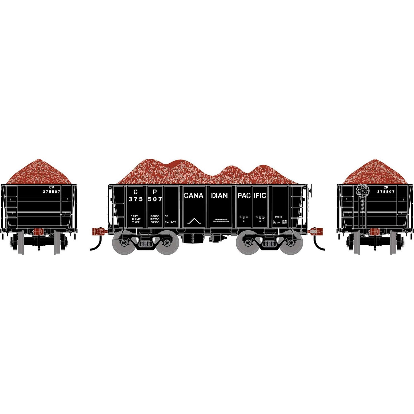HO 26' PC&F Ore Car Tight-Bottom Low Side with Load, Canadian Pacific #375507 (ATH-1701)