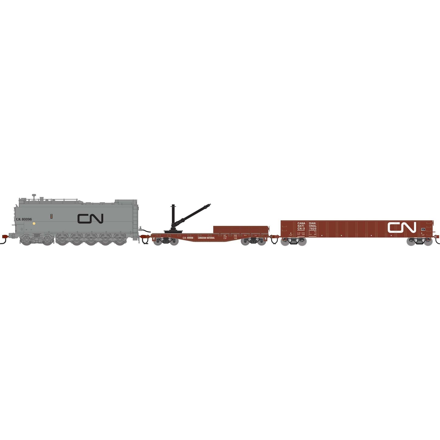 HO MOW Set with CN Fuel Oil Tank Car, Derrick Car, 52' Mill Gondola (ATH-1819)