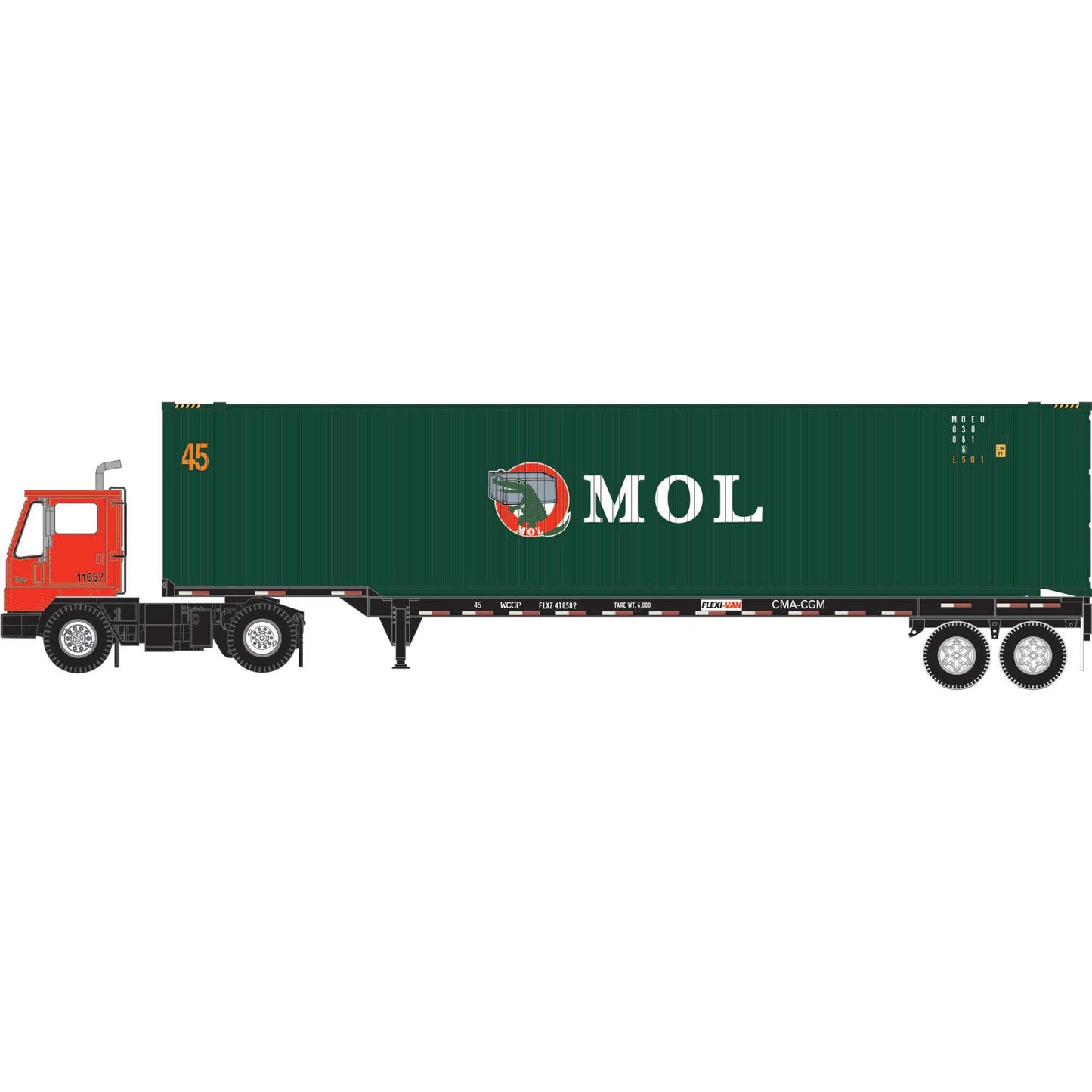 HO MOEU Set with 45' Container, Chassis, and Yard Tractor (ATH-1823)