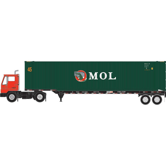 HO MOEU Set with 45' Container, Chassis, and Yard Tractor (ATH-1823)