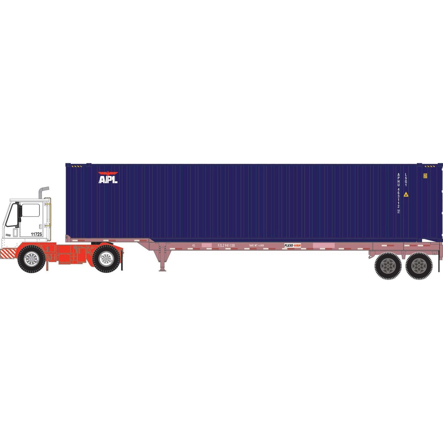HO APHU Set with 45' Container, Chassis, and Yard Tractor (ATH-1824)