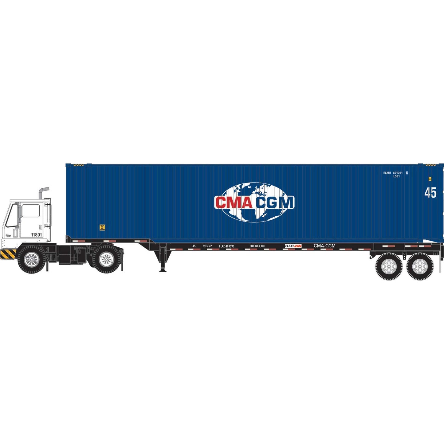 HO ECMU Set with 45' Container, Chassis, and Yard Tractor (ATH-1825)
