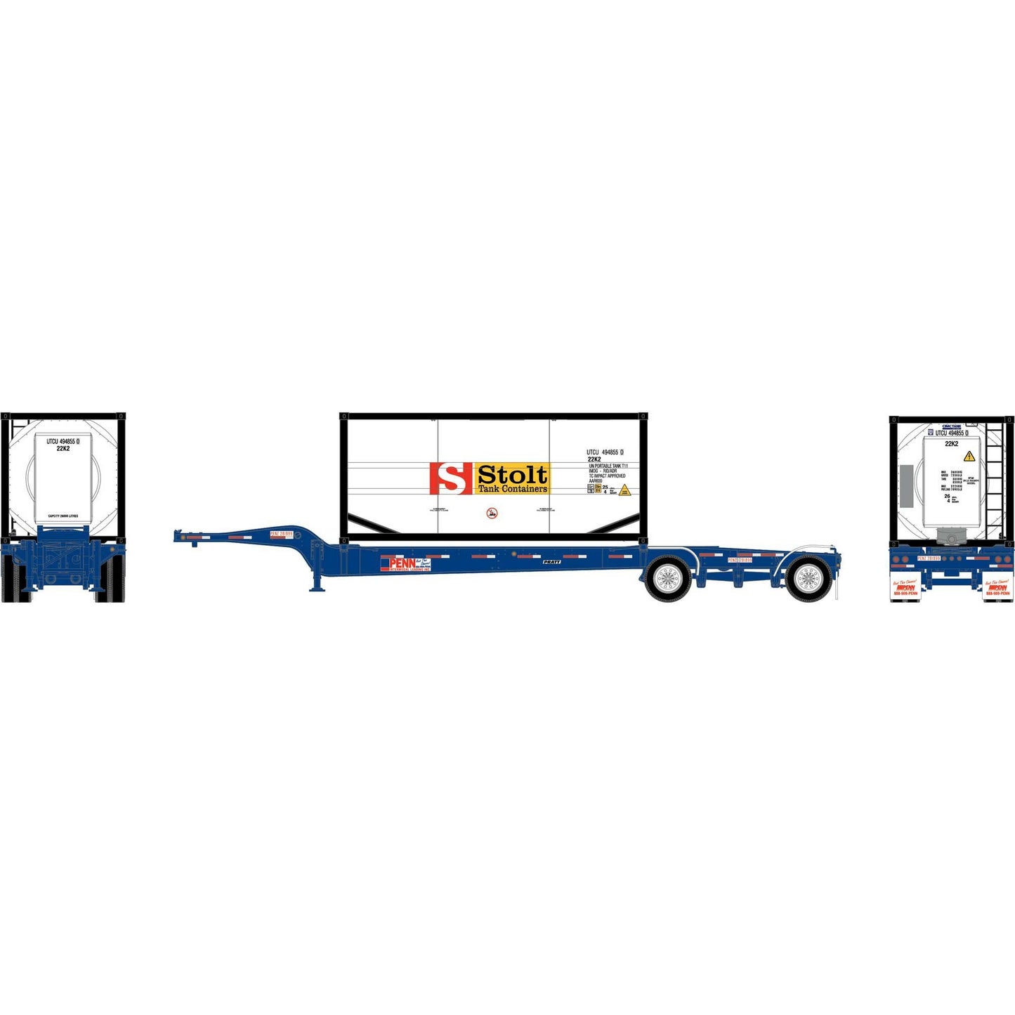 HO Drop-Frame Spread-Axle Chassis with Container (ATH-2112)