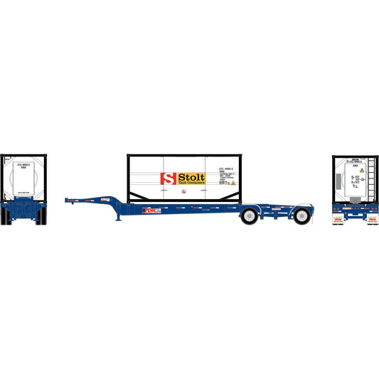 HO Drop-Frame Spread-Axle Chassis with Container (ATH-2112)