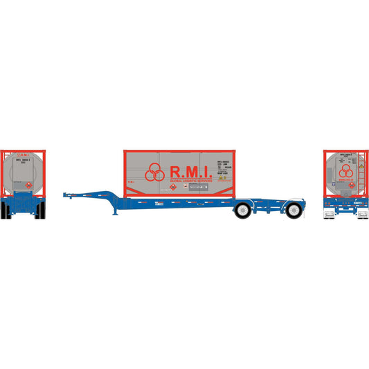 HO Drop-Frame Spread-Axle Chassis with Container (ATH-2113)