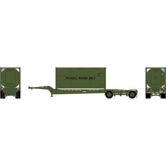 HO Drop-Frame Spread-Axle Chassis with Container (ATH-2116)