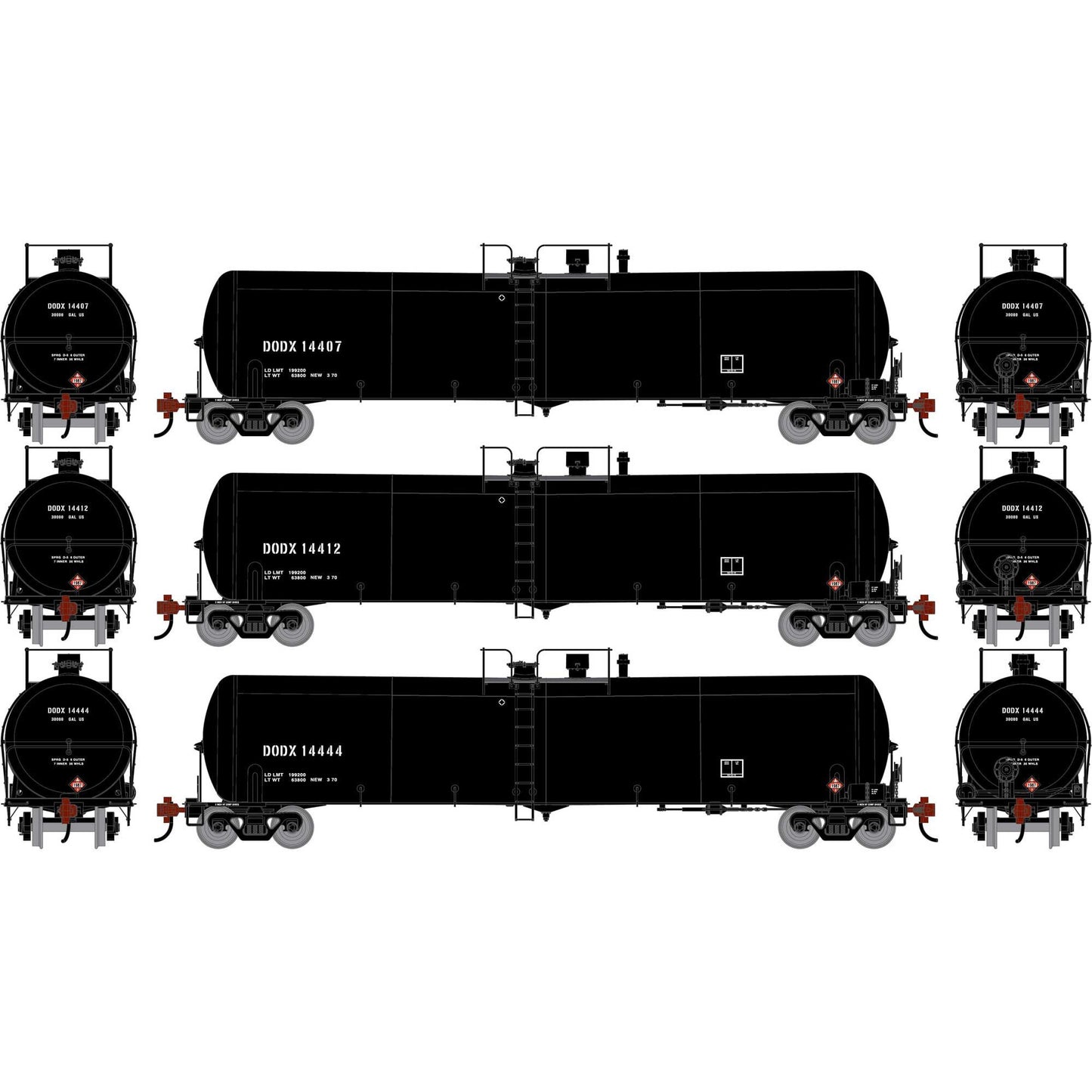 HO ATH 30K Ethanol Tank Car DODX #14407/14412/14444 (ATH-2404)