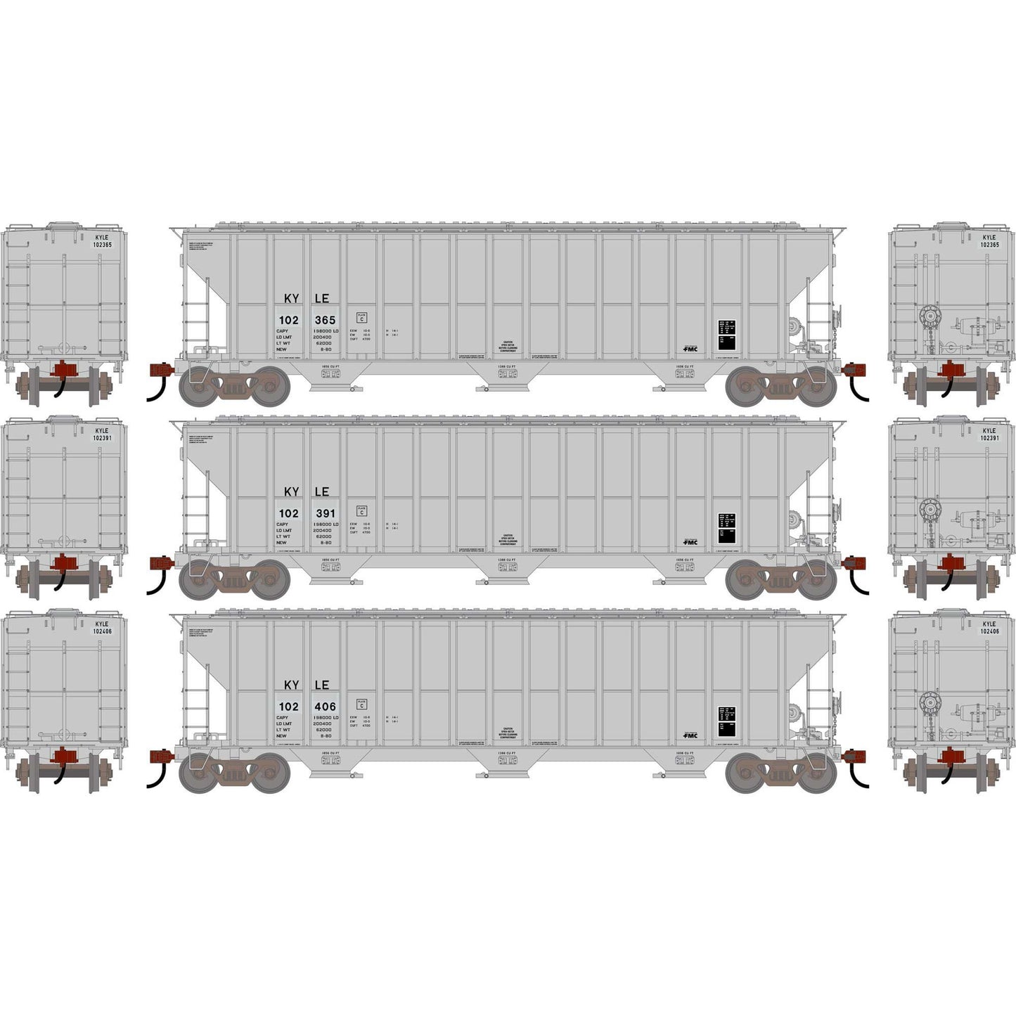 HO ATH FMC 4700 Covered Hopper Primed For Grime 3-Pack (ATH-2493)