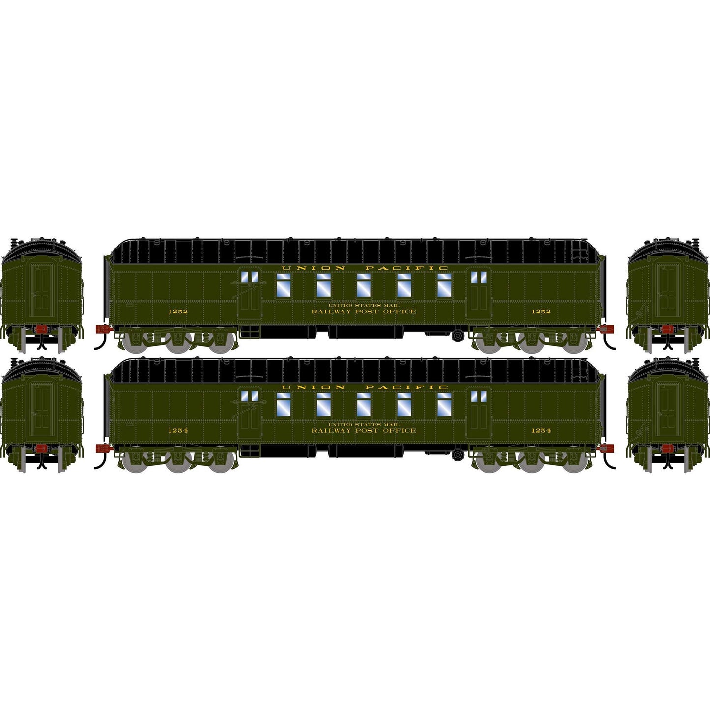 HO Ath 60' Pullman Common Standard Postal Car, UP #1252/1254 (2) (ATH-2580)