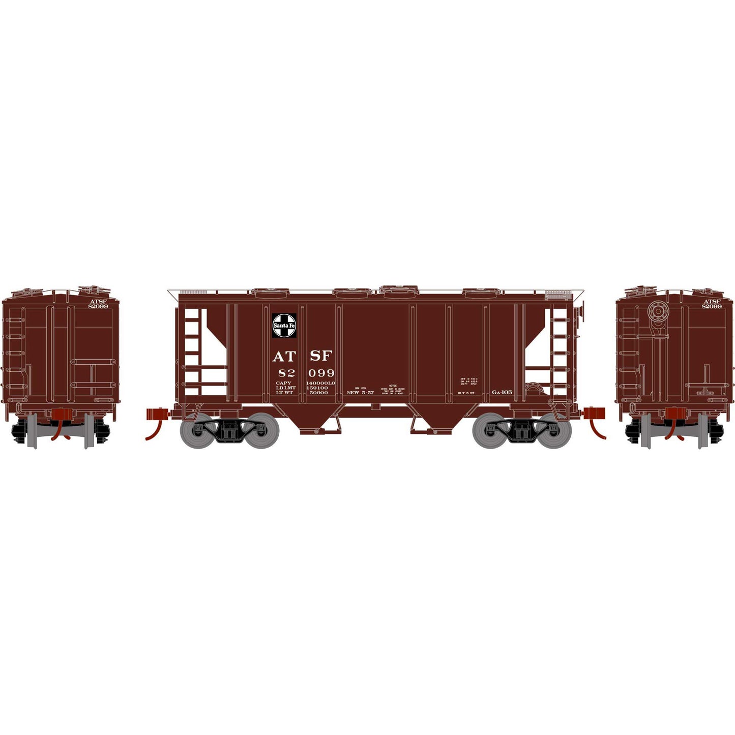 HO PS-2 2003 2-Bay Hopper ATSF #82099 Plastic Model (ATH15409)