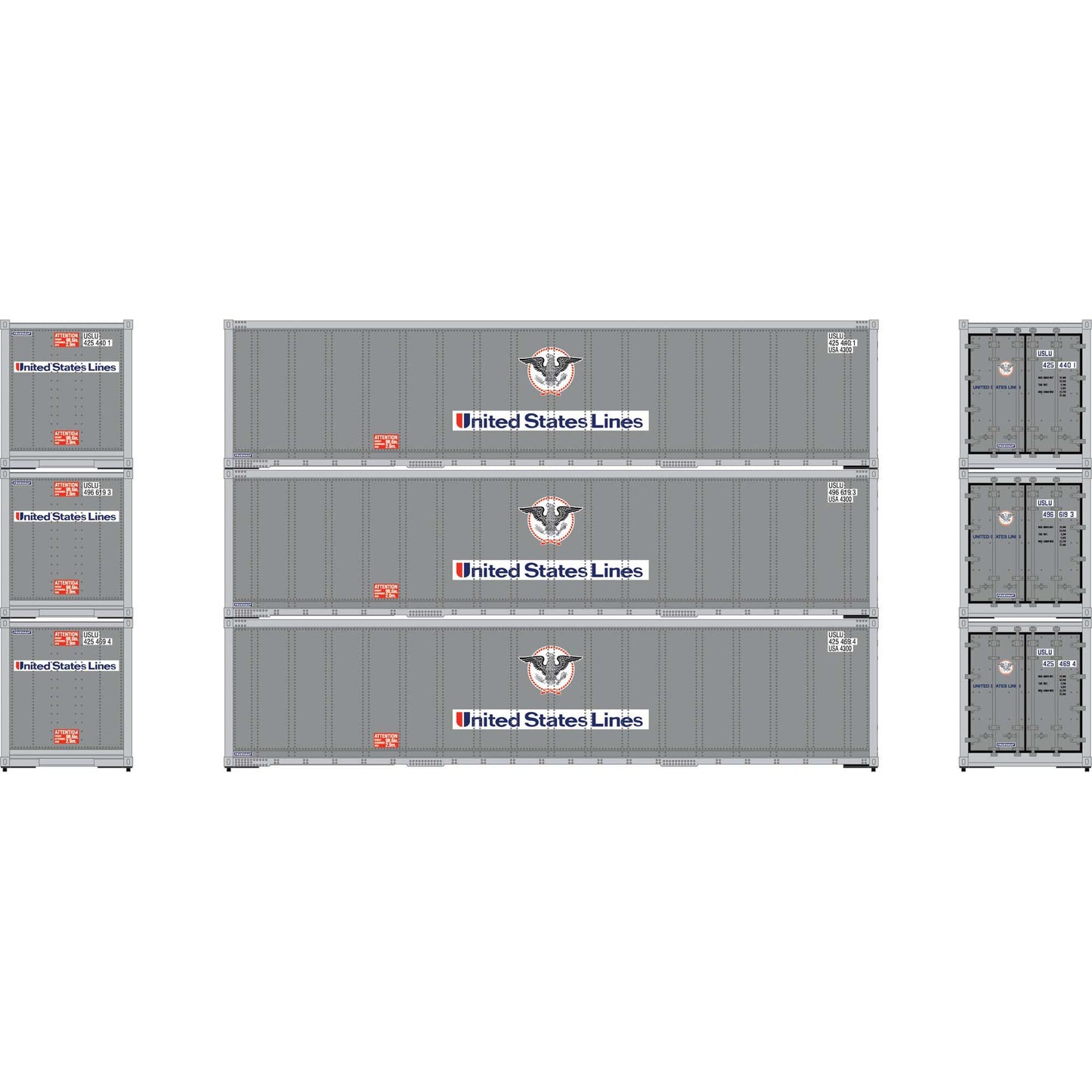 HO 40' Smooth Side Containers USLU #1 (3 Pack) (ATH63389)