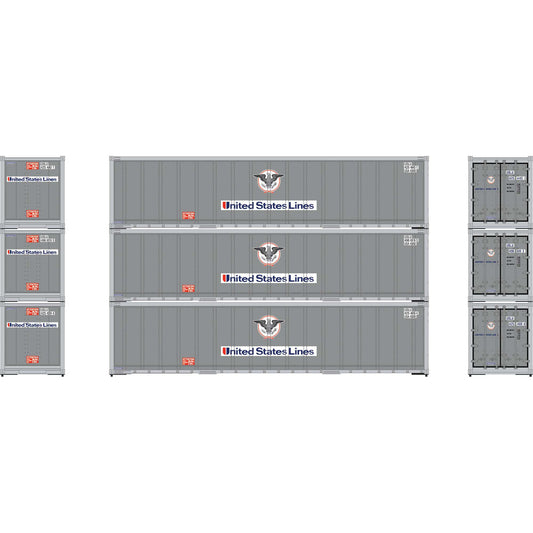 HO 40' Smooth Side Containers USLU #1 (3 Pack) (ATH63389)