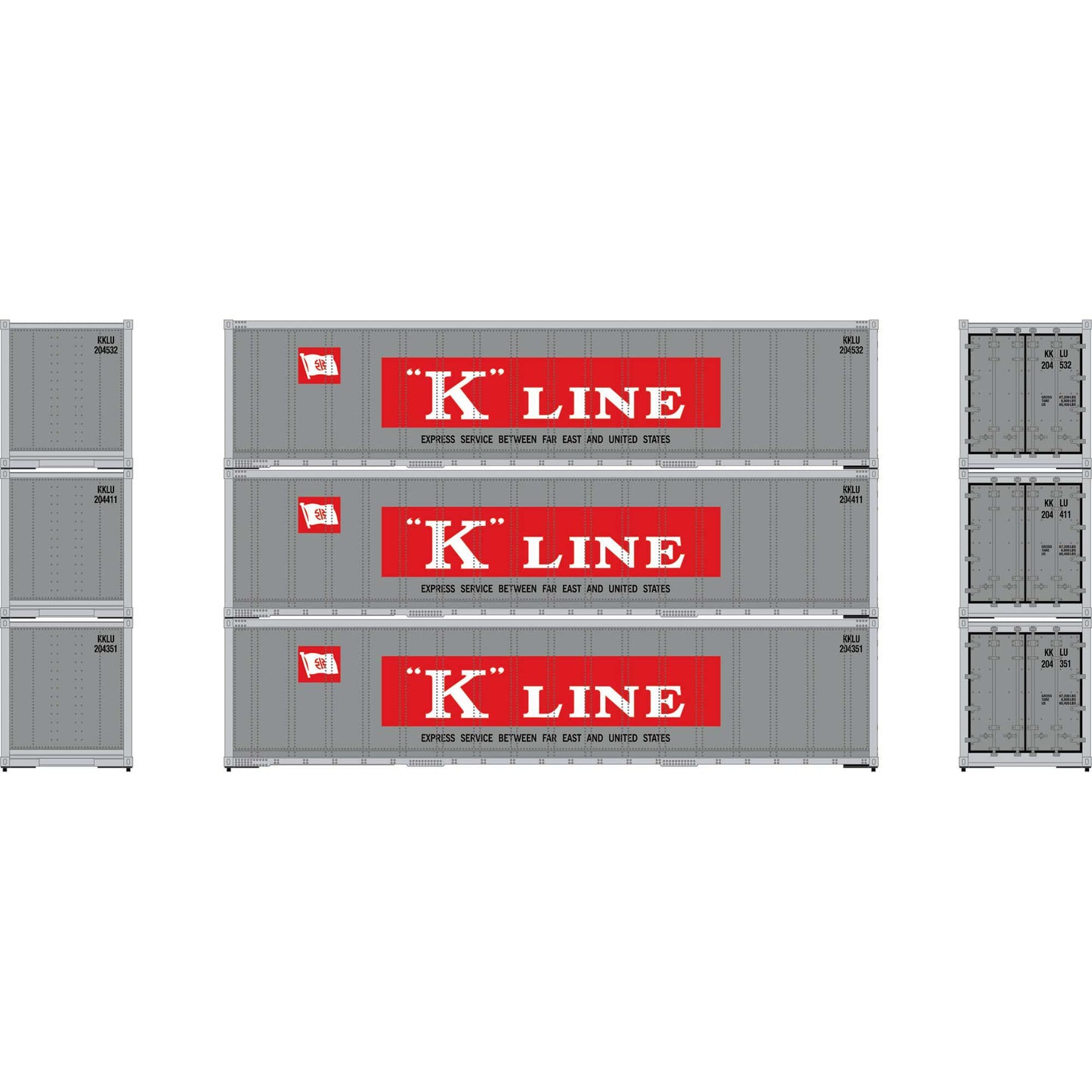 HO 40' Smooth Side Containers KKLU #2 (3) (ATH63394)