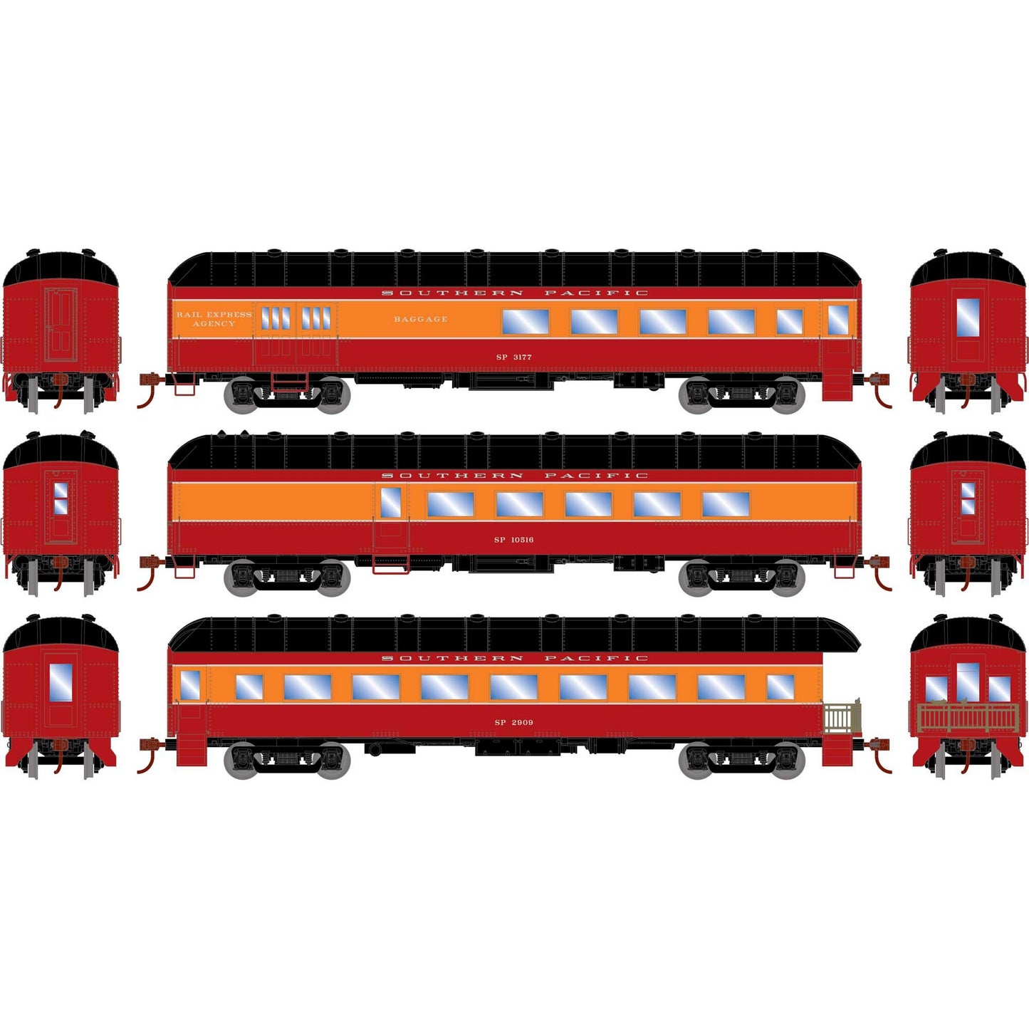 HO RTR Arch Roof Set with Combine Diner and Observation Car (ATH73040)