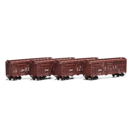 HO 40' Stock Car ATSF #1 4-Pack Plastic Model (ATH75991)