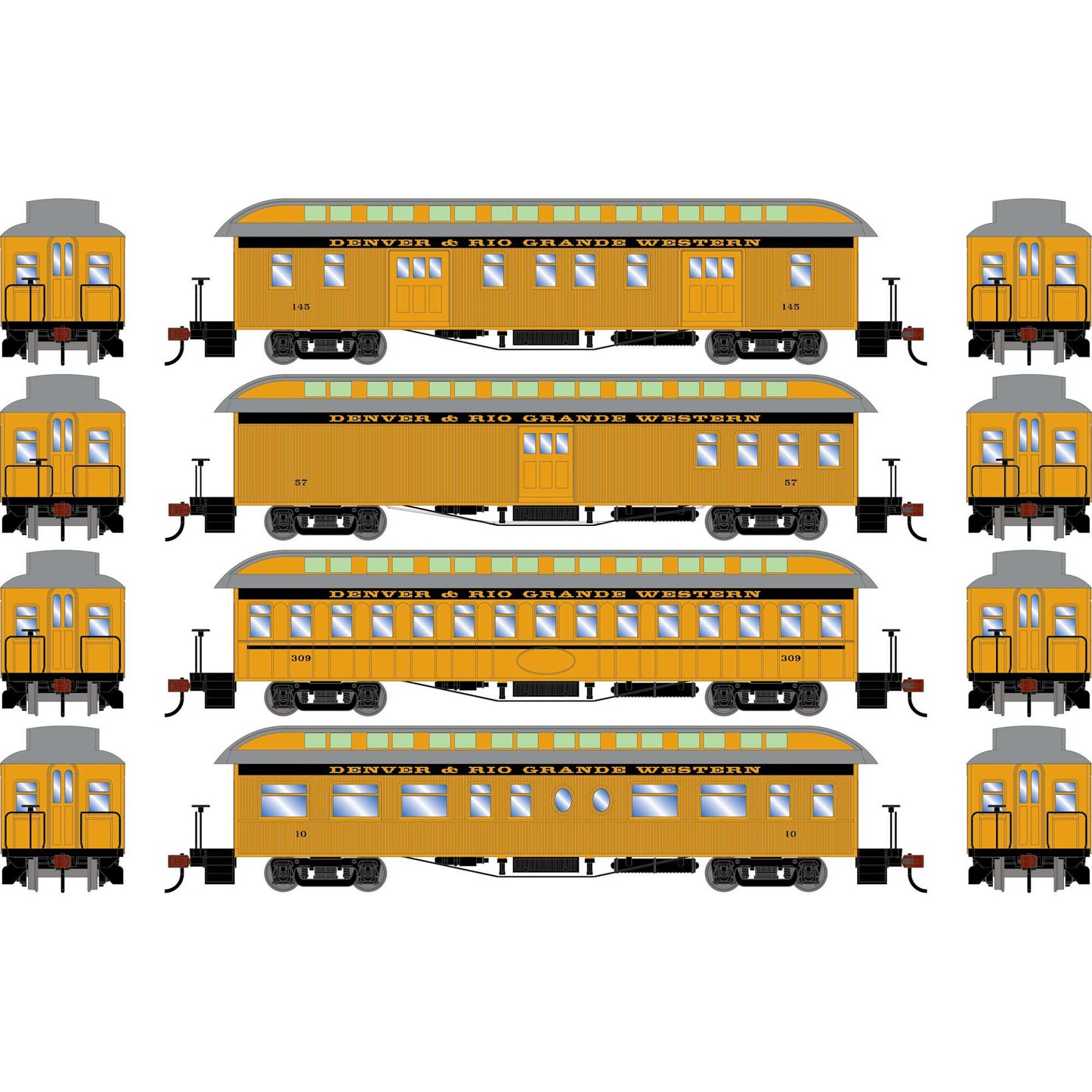 HO 50' Old Time Overland Passenger Set (D&RGW#1) - 4 Pack (ATH84844)